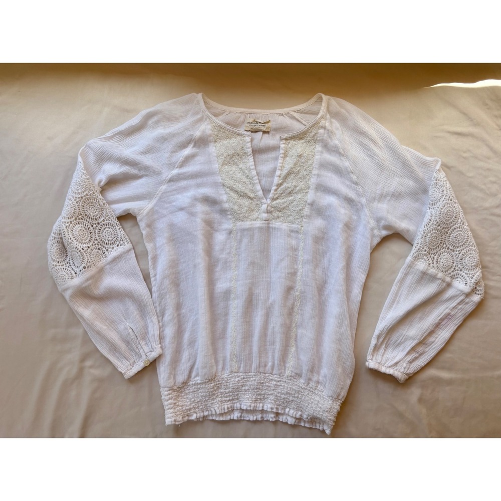Denim & Supply Ralph Lauren White Crochet Lace Gauze Peasant Blouse XS